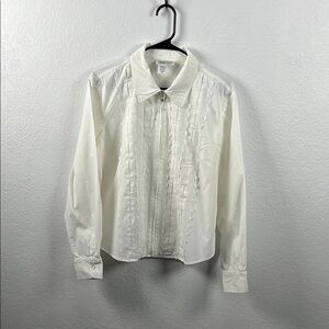 Vintage Coldwater Creek Women’s Ivory Zip Up Shirt  Lace Long Sleeve Sz M Career